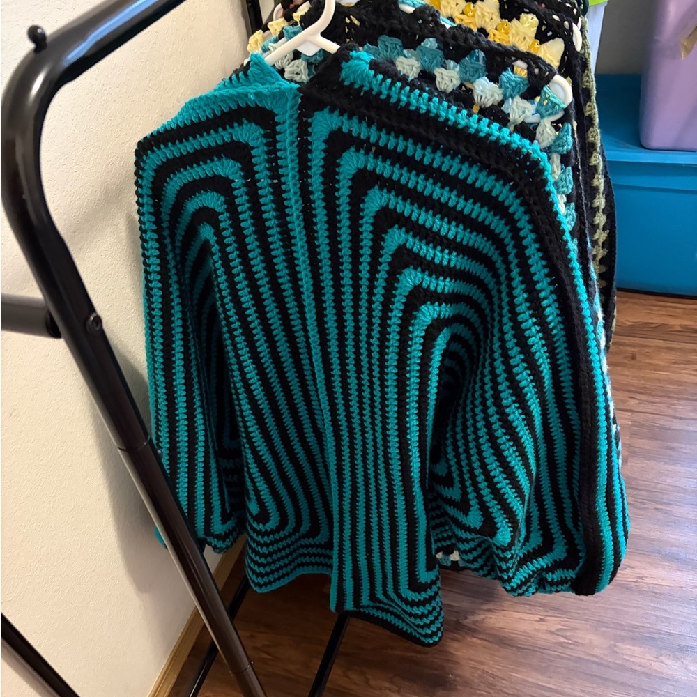 Cashire cat cardigan! Blue/teal and black bell sleeve cardigan NEW hand made